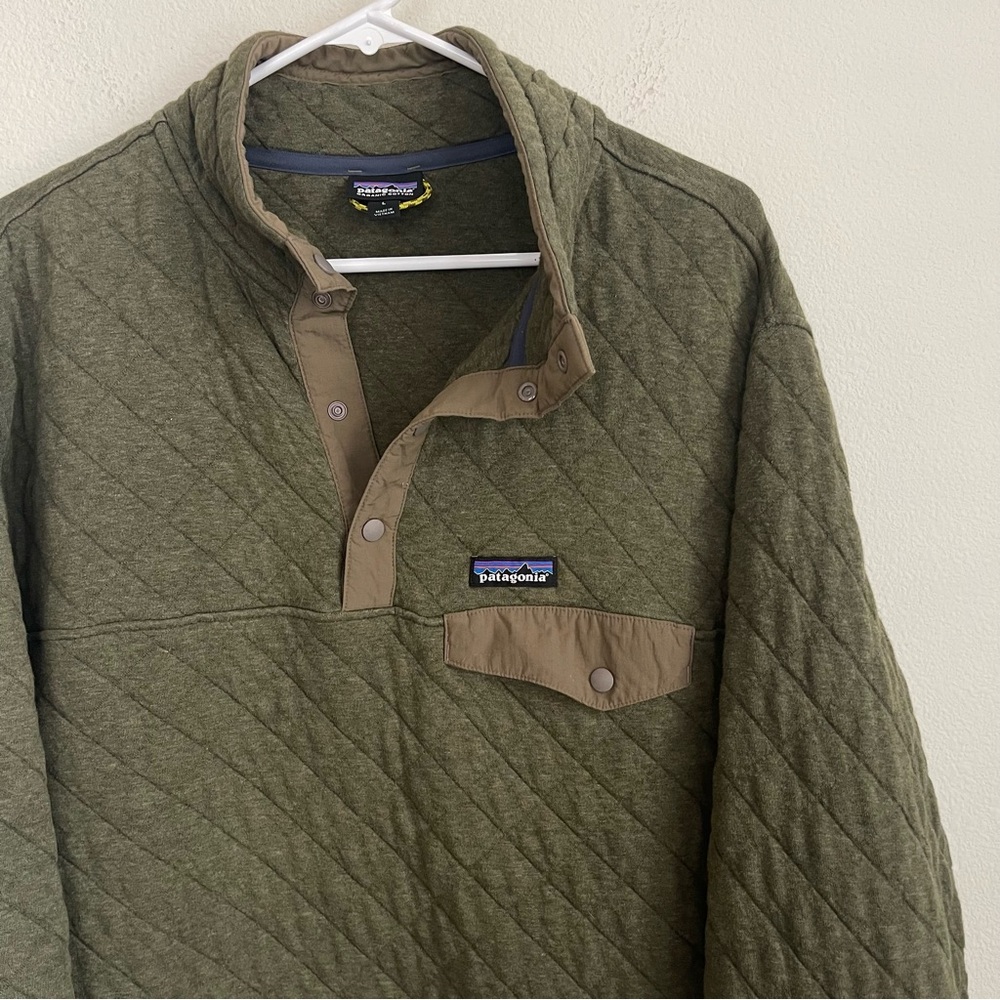 Patagonia Half Button Snap T Olive Quilted Pullover Sweater